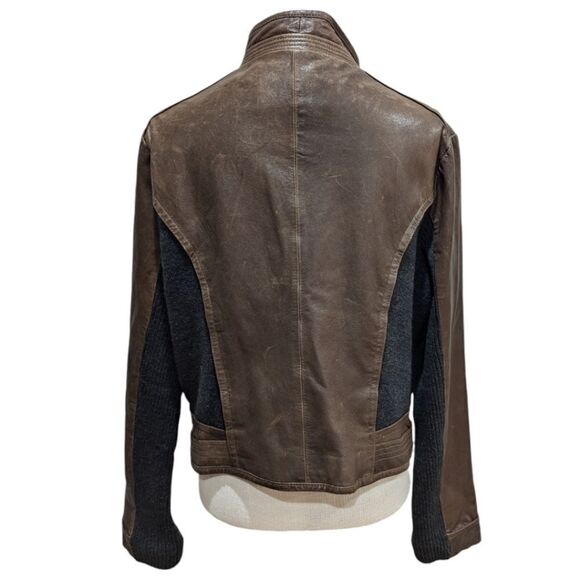 Via Spiga Womens 100% Leather Asymmetrical Moto Jacket Zip Up Dark Brown Size XL - Picture 4 of 13